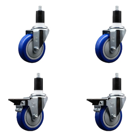Service Caster 4'' Blue Poly Wheel Swivel 1-1/2'' Expanding Stem Caster Set 2 Brakes, 4PK SCC-EX20S414-PPUB-BLUE-2-PLB-2-112
